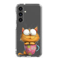 Cute Cat in a Cup Clear Case for Samsung Galaxy S24 Plus – Playful Illustrated Protective Cover
