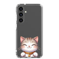 Cute Smiling Cat Clear Case for Samsung Galaxy S24 Plus – Minimal Kawaii Protective Cover