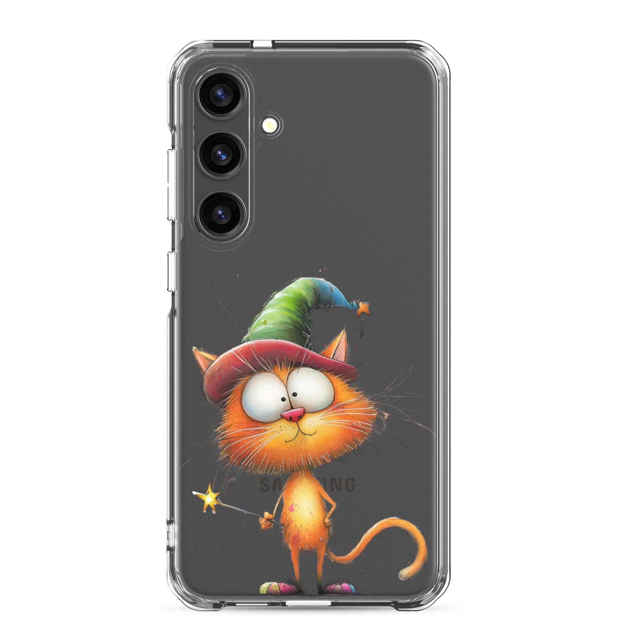 Wizard Cat Clear Case for Samsung Galaxy S24 Plus – Cute Fantasy Protective Cover