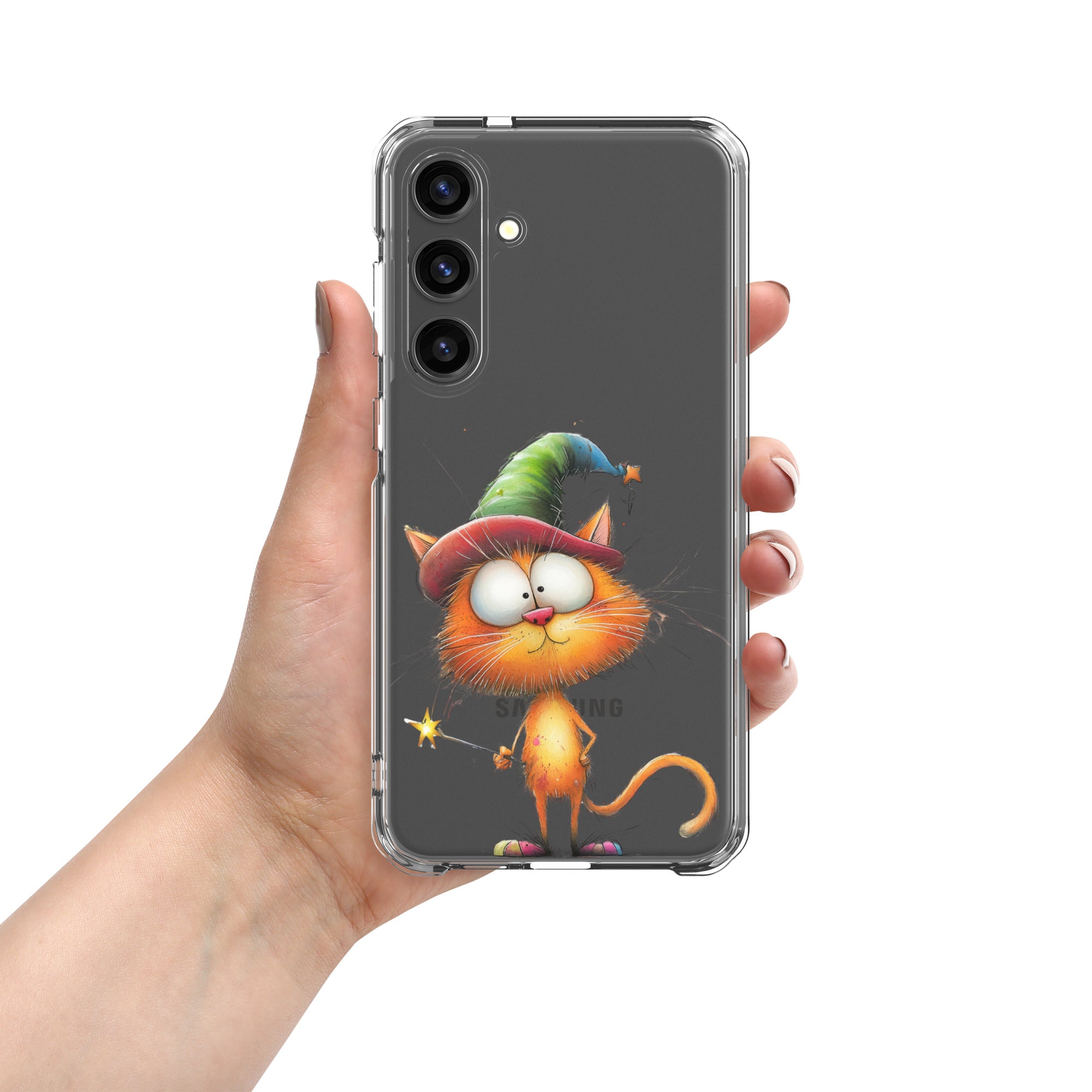 Wizard Cat Clear Case for Samsung Galaxy S24 Plus – Cute Fantasy Protective Cover