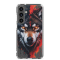 Fierce Wolf Portrait Clear Case for Samsung Galaxy S24 Plus – Dark Animal Art Protective Cover