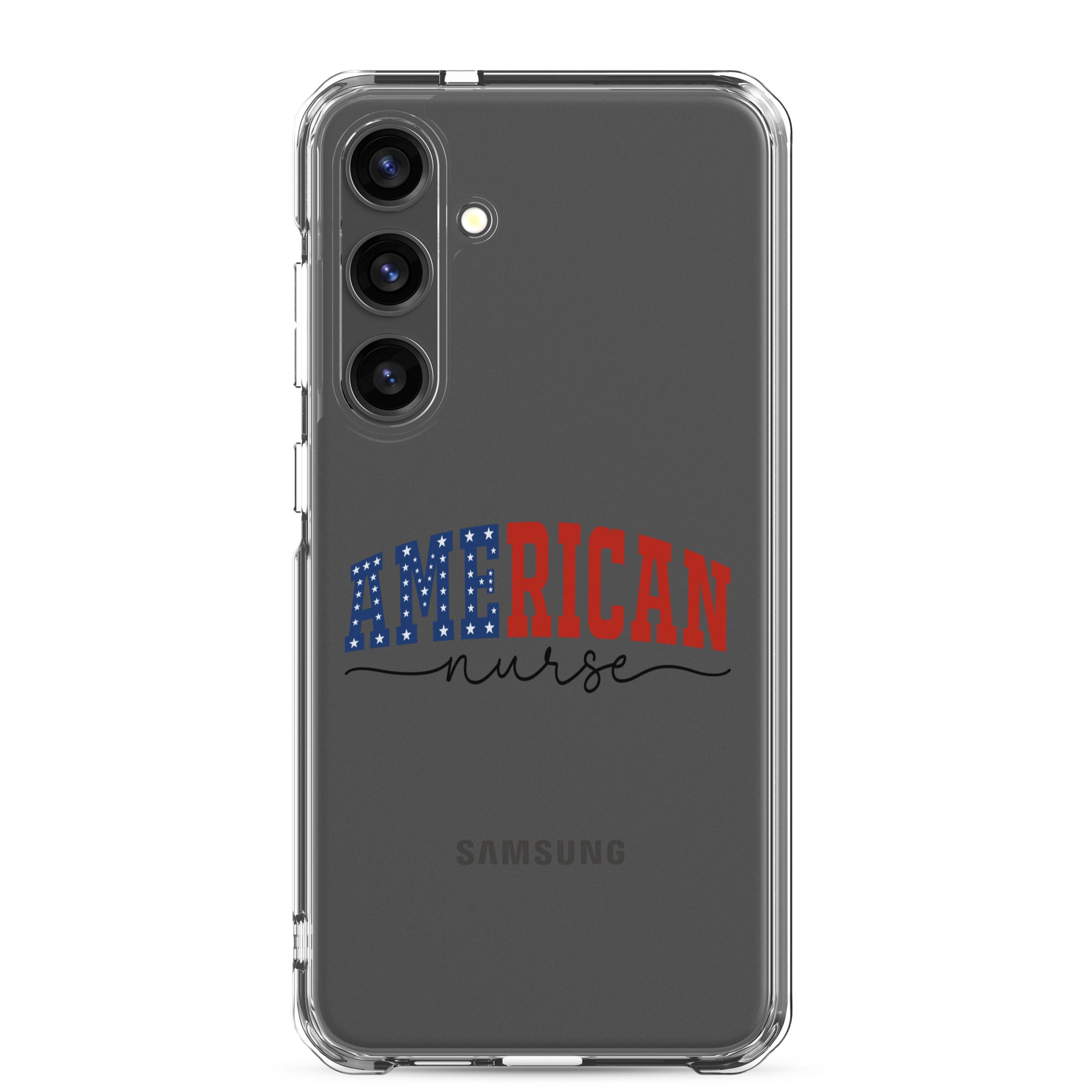 American Nurse Typography Clear Case for Samsung Galaxy S24 Plus – Patriotic Profession Protective Cover
