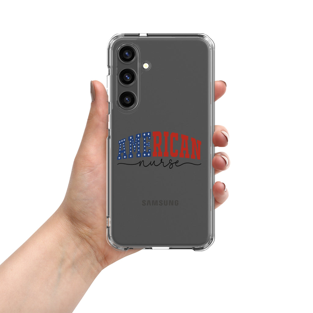 American Nurse Typography Clear Case for Samsung Galaxy S24 Plus – Patriotic Profession Protective Cover