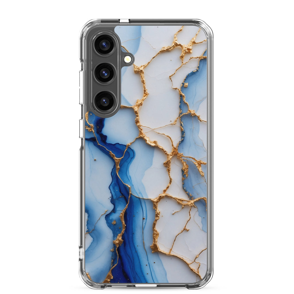 Blue Marble Gold Veins Clear Case for Samsung Galaxy S24 Plus – Elegant Stone Protective Cover