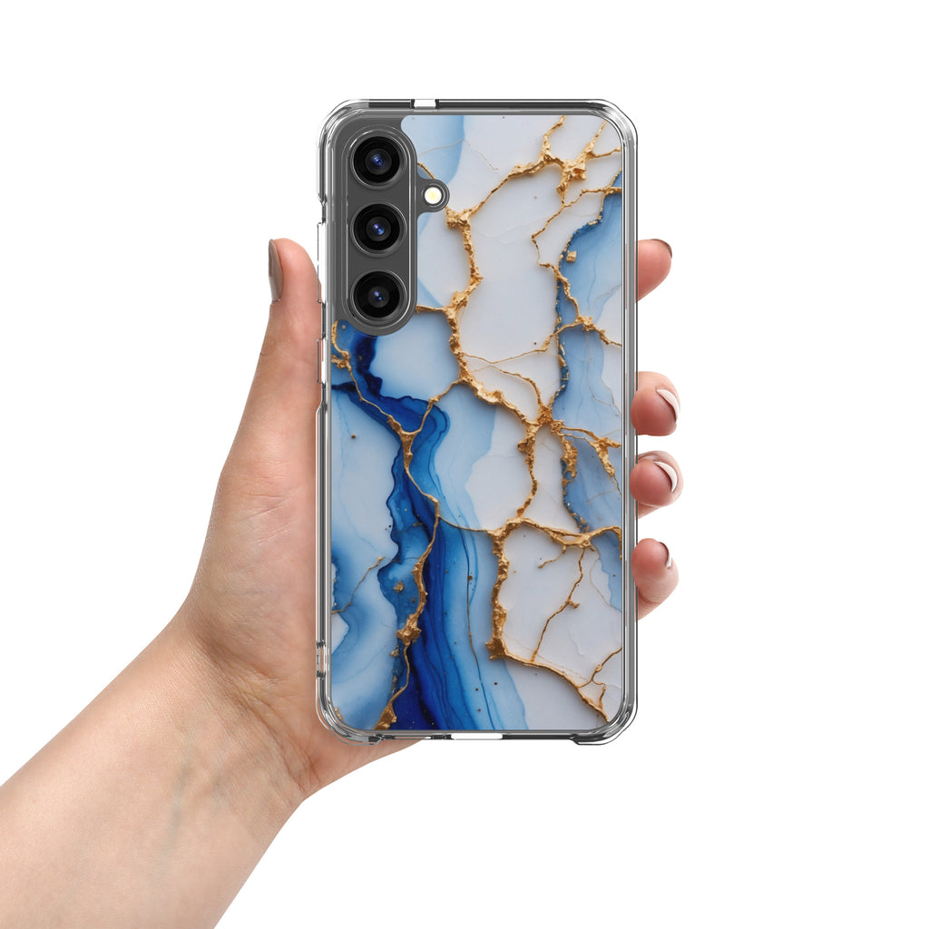 Blue Marble Gold Veins Clear Case for Samsung Galaxy S24 Plus – Elegant Stone Protective Cover