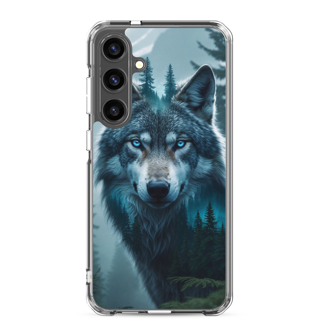 Mystic Forest Wolf Clear Case for Samsung Galaxy S24 Plus – Dark Nature Art Protective Cover