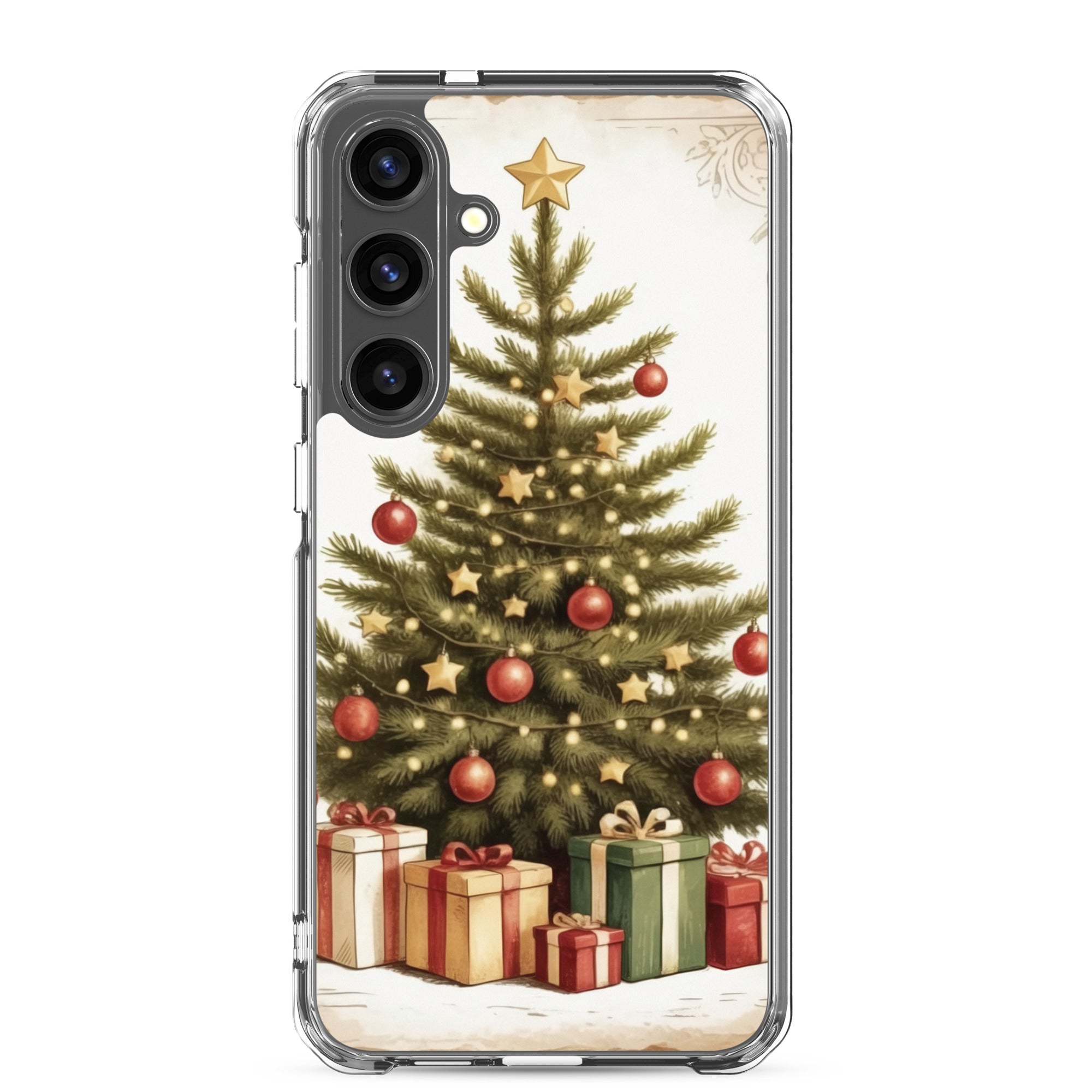 Christmas Tree with Gifts Clear Case for Samsung Galaxy S24 Plus – Festive Holiday Protective Cover