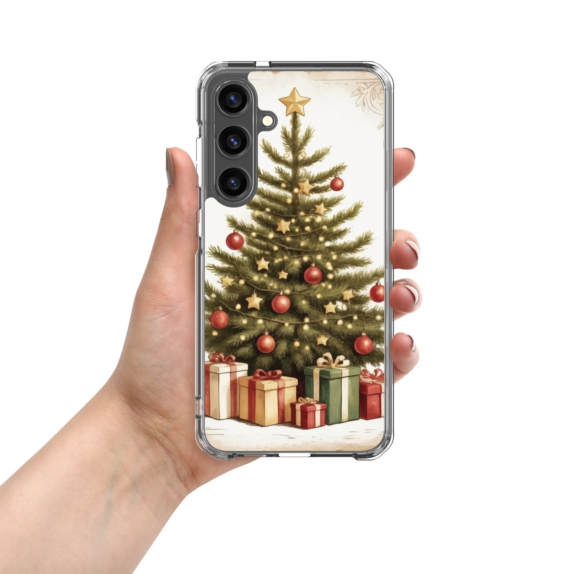 Christmas Tree with Gifts Clear Case for Samsung Galaxy S24 Plus – Festive Holiday Protective Cover