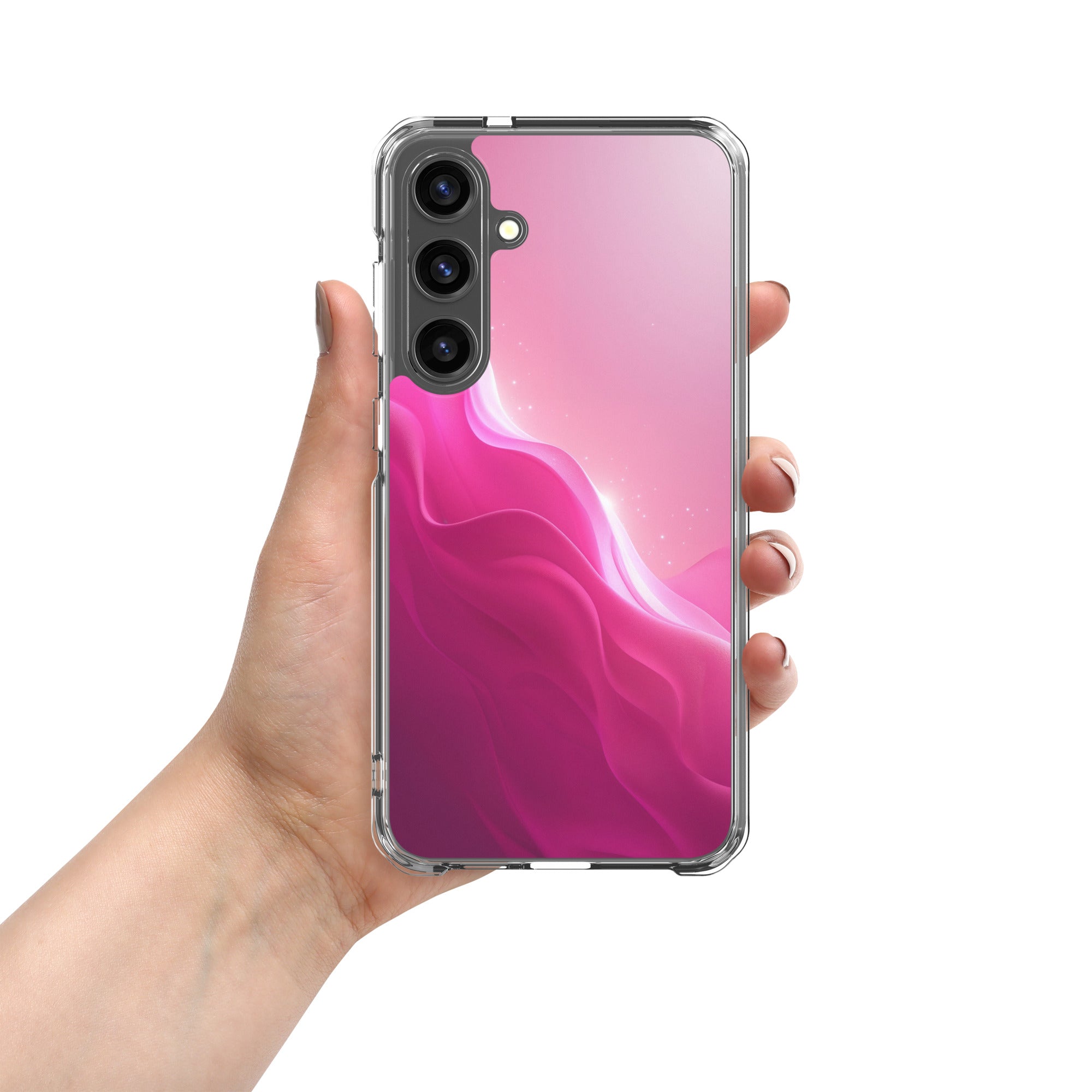 Pink Gradient Waves Dream Clear Case for Samsung Galaxy S24 Plus – Minimal Abstract Protective Cover