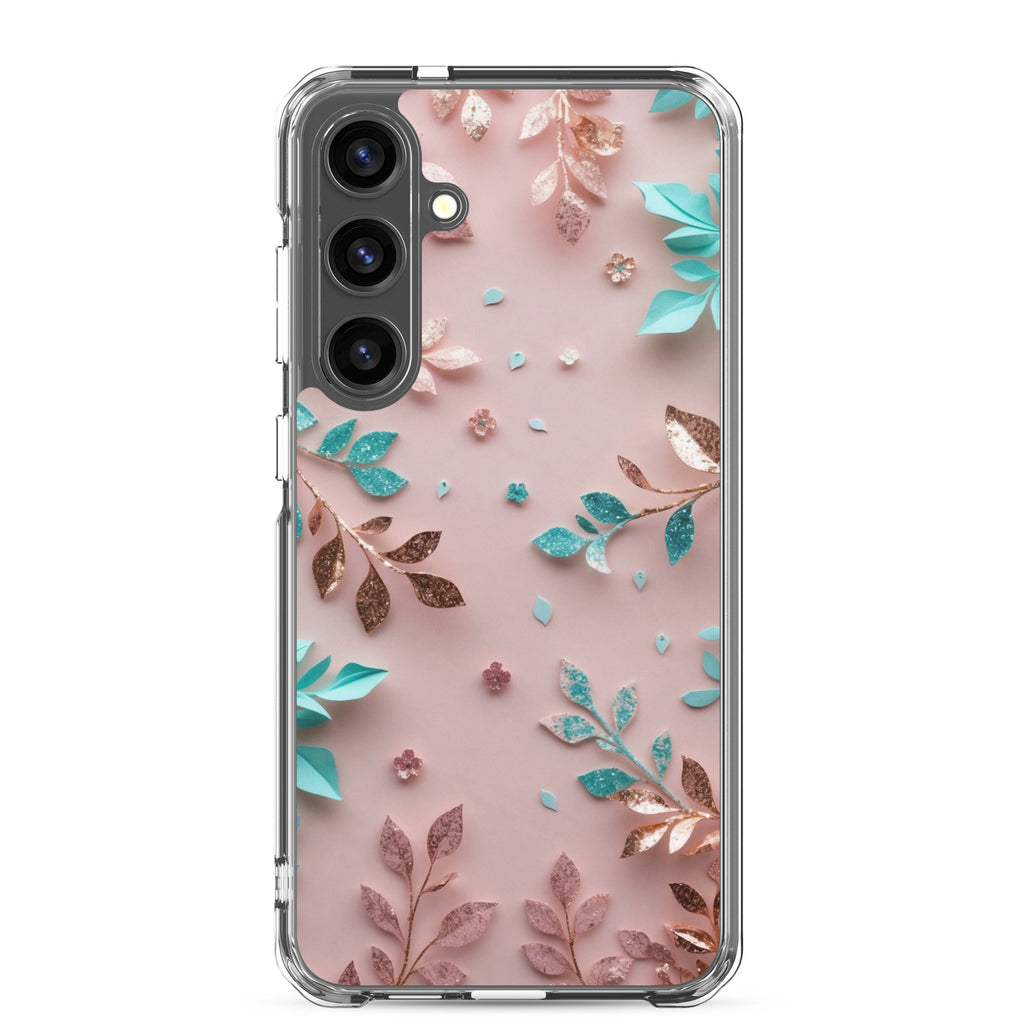 Pastel Floral Leaves Clear Case for Samsung Galaxy S24 Plus – Soft Elegant Protective Cover