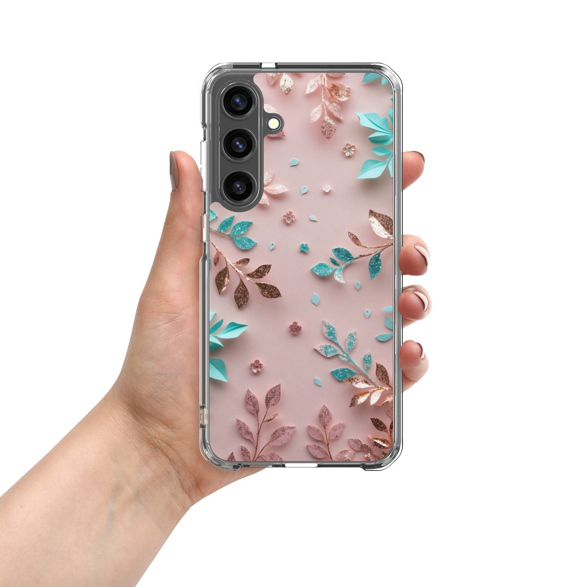 Pastel Floral Leaves Clear Case for Samsung Galaxy S24 Plus – Soft Elegant Protective Cover
