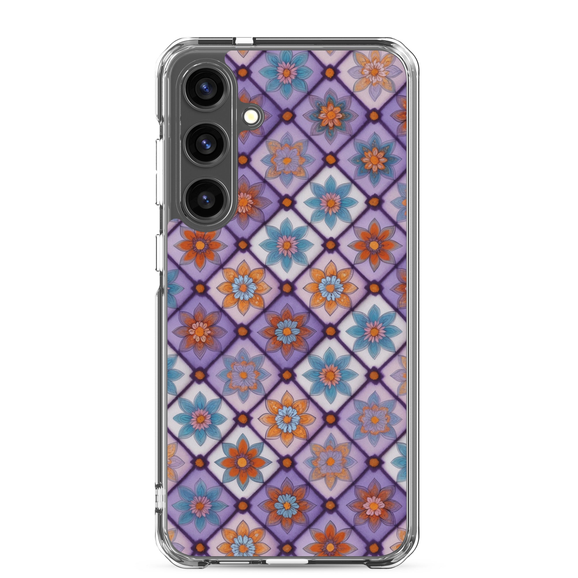 Geometric Floral Pattern Clear Case for Samsung Galaxy S24 Plus – Colorful Mosaic Protective Cover