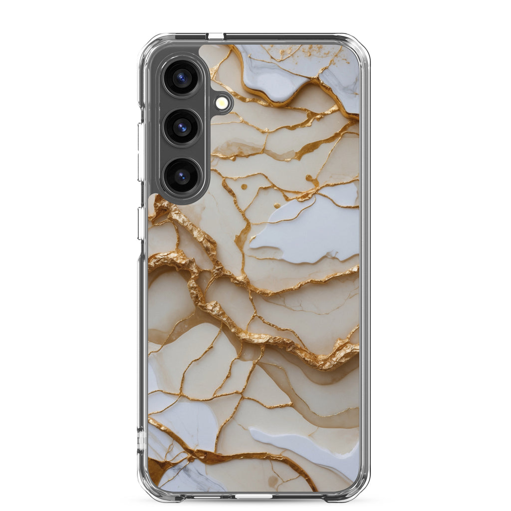 White Marble Gold Veins Clear Case for Samsung Galaxy S24 Plus – Elegant Stone Protective Cover
