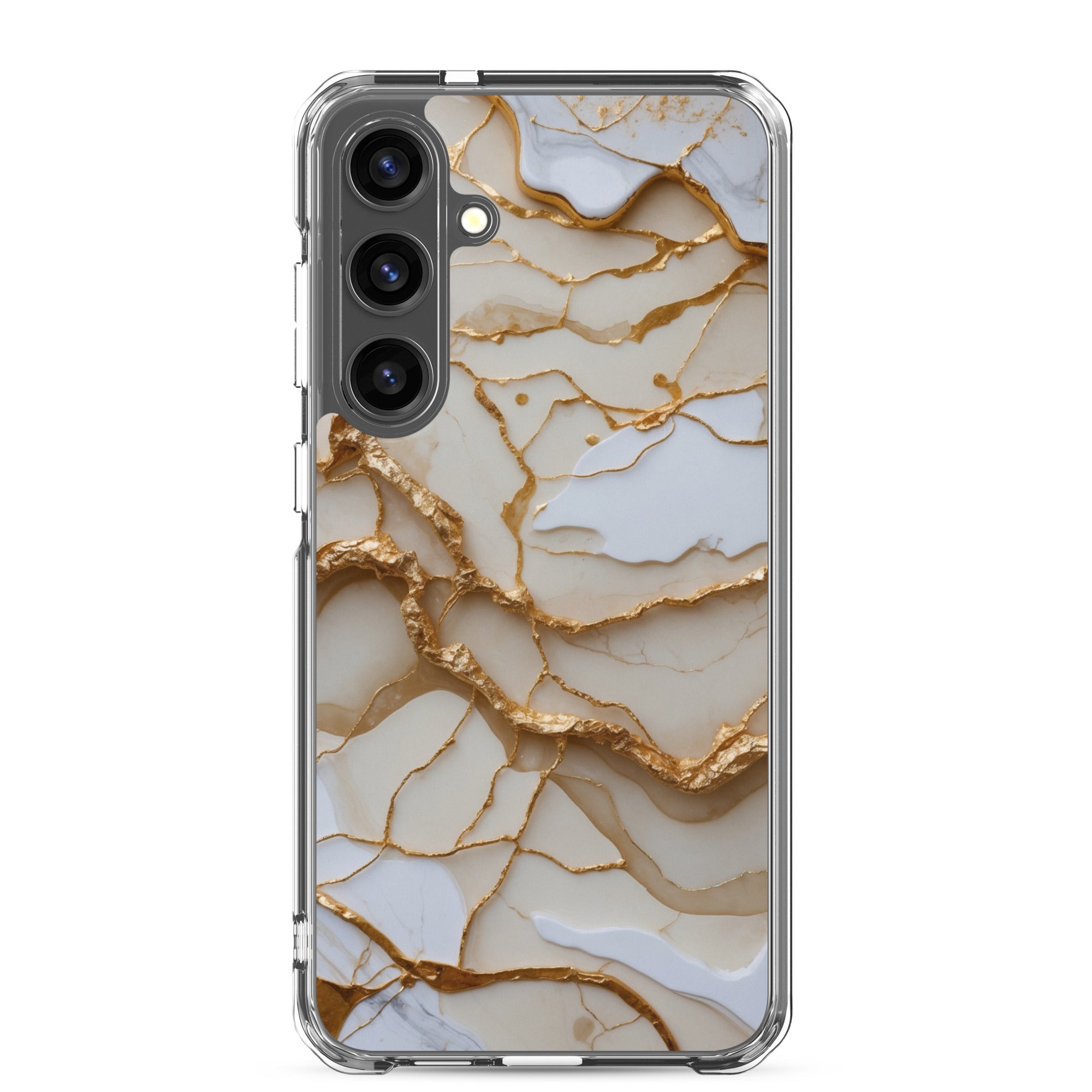 White Marble Gold Veins Clear Case for Samsung Galaxy S24 Plus – Elegant Stone Protective Cover