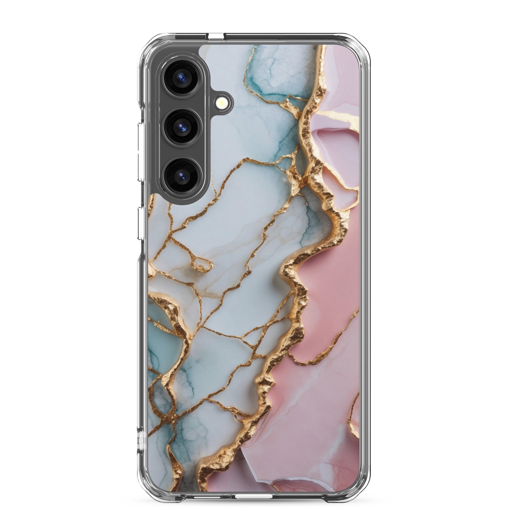 Pastel Marble Gold Clear Case for Samsung Galaxy S24 Plus – Elegant Abstract Protective Cover