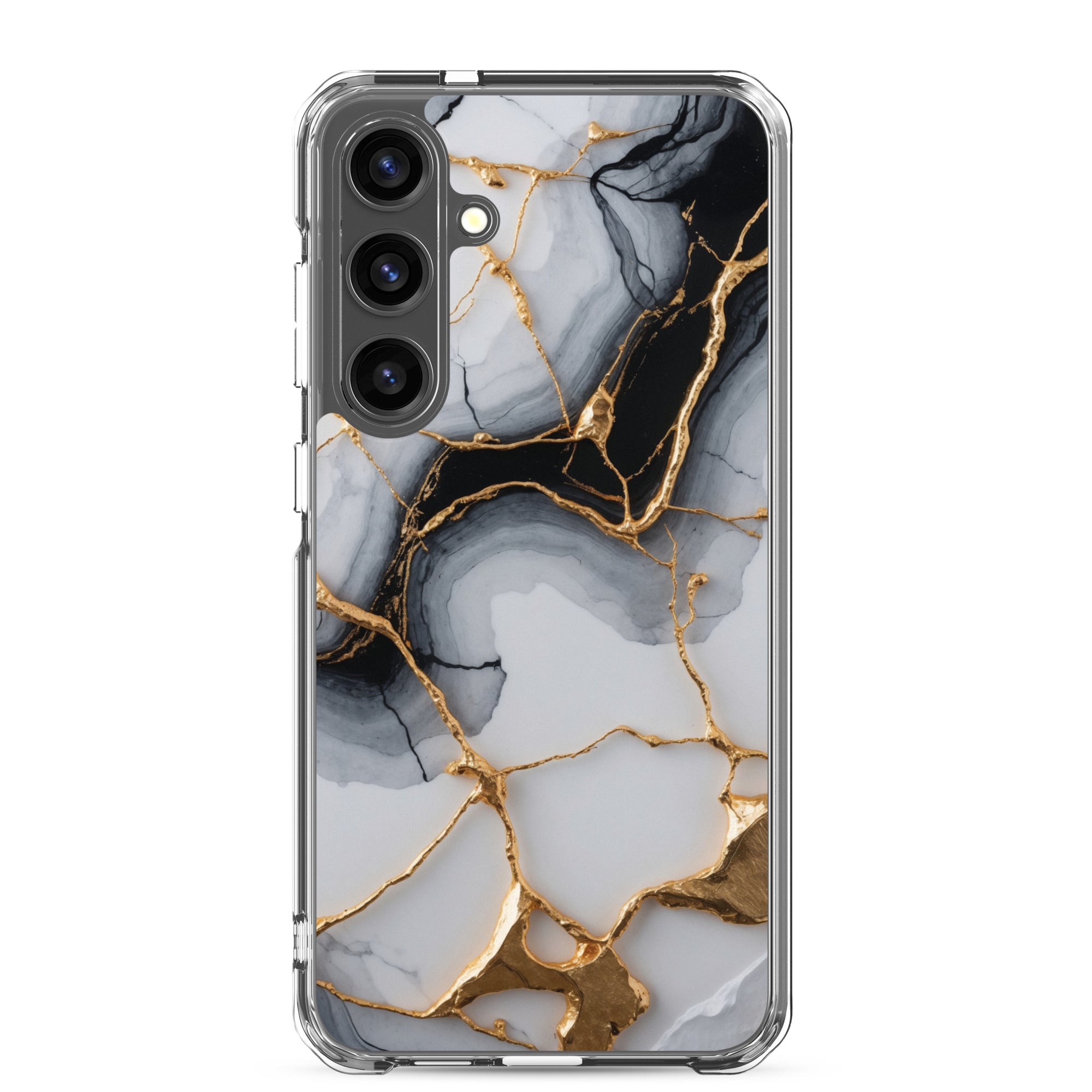Black & White Marble Gold Clear Case for Samsung Galaxy S24 Plus – Elegant Marble Protective Cover
