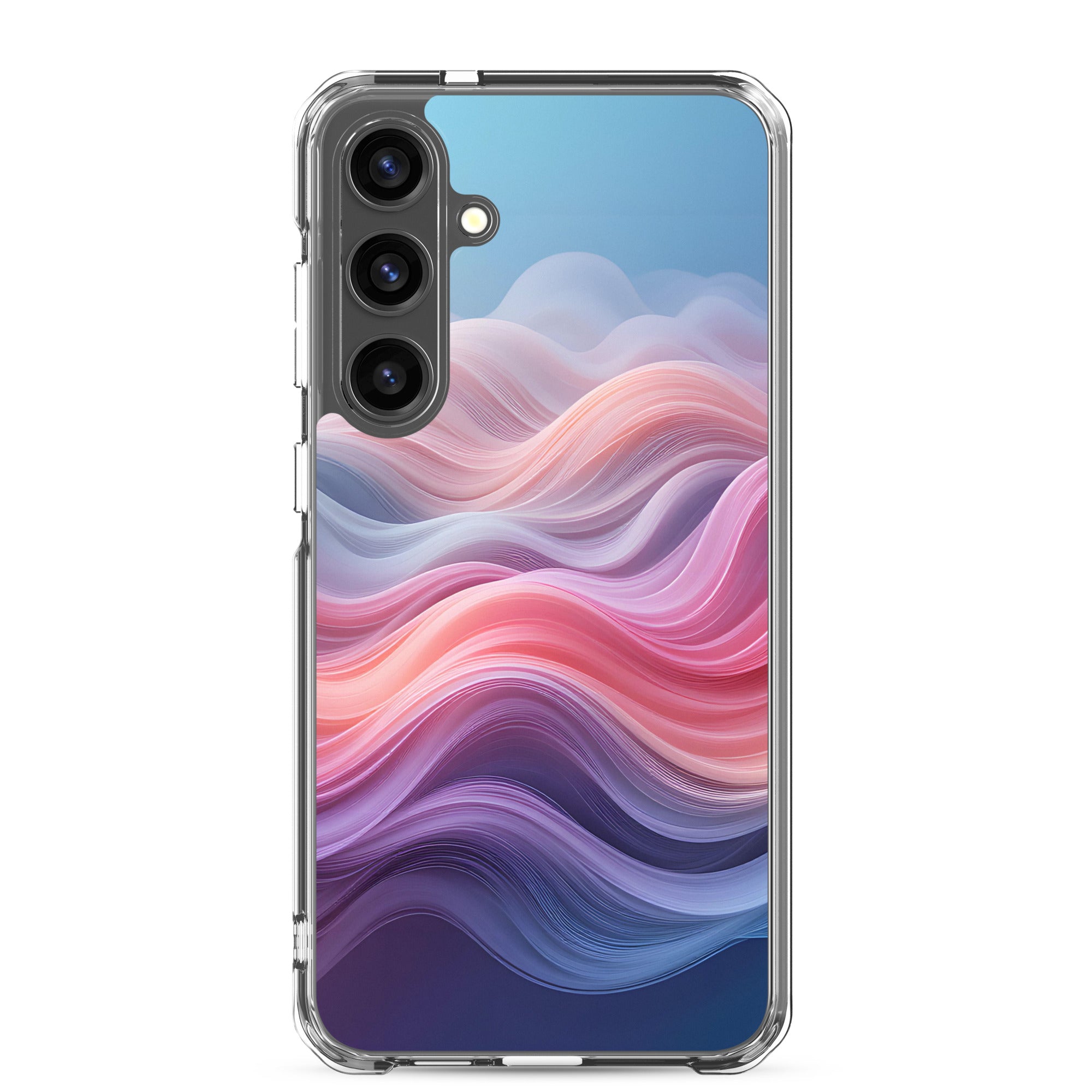 Abstract Pink & Blue Waves Dream Clear Case for Samsung Galaxy S24 Plus – Modern Gradient Protective Cover