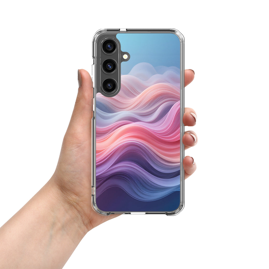 Abstract Pink & Blue Waves Dream Clear Case for Samsung Galaxy S24 Plus – Modern Gradient Protective Cover