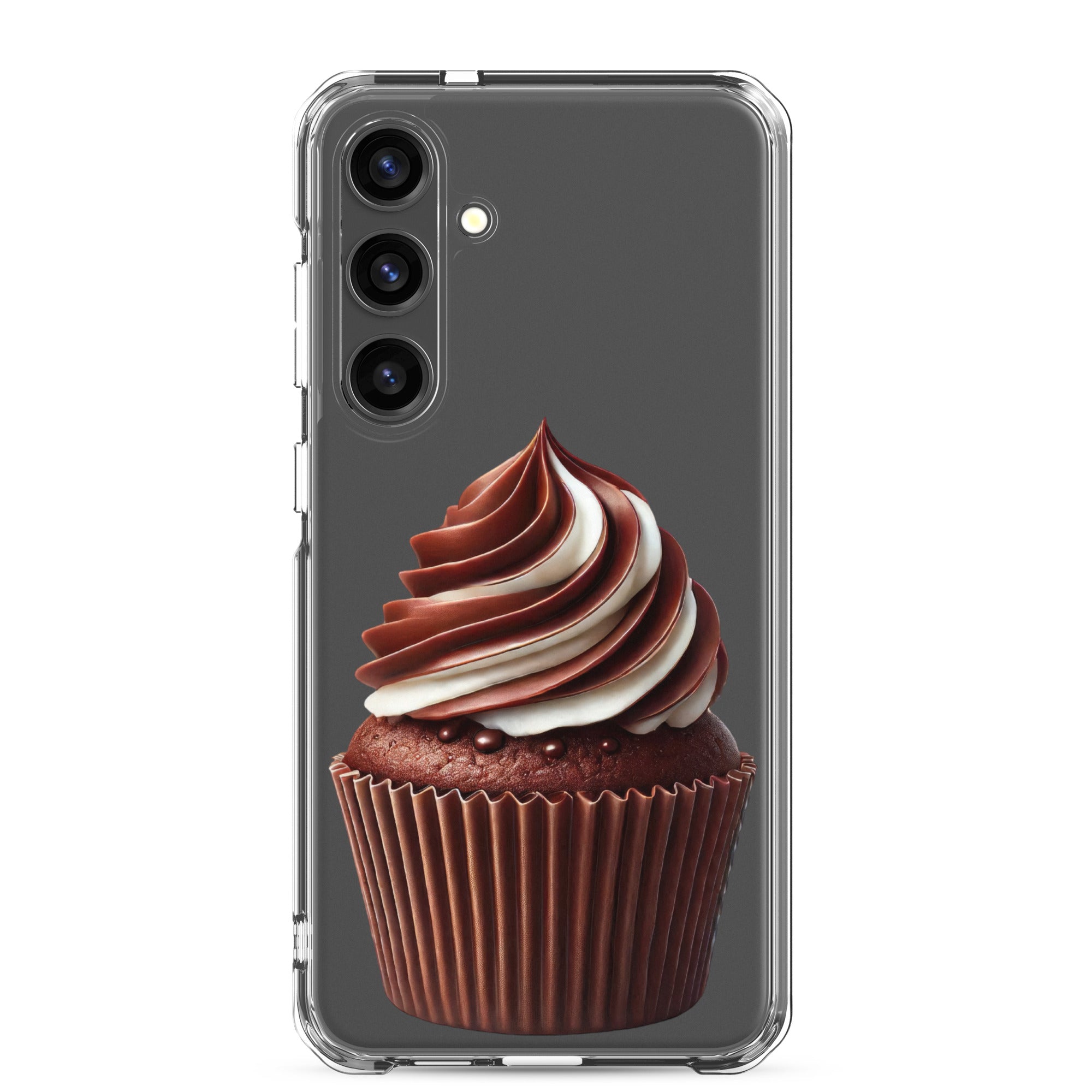 Chocolate Swirl Cupcake Clear Case for Samsung Galaxy S24 Plus – Dessert-Inspired Protective Cover
