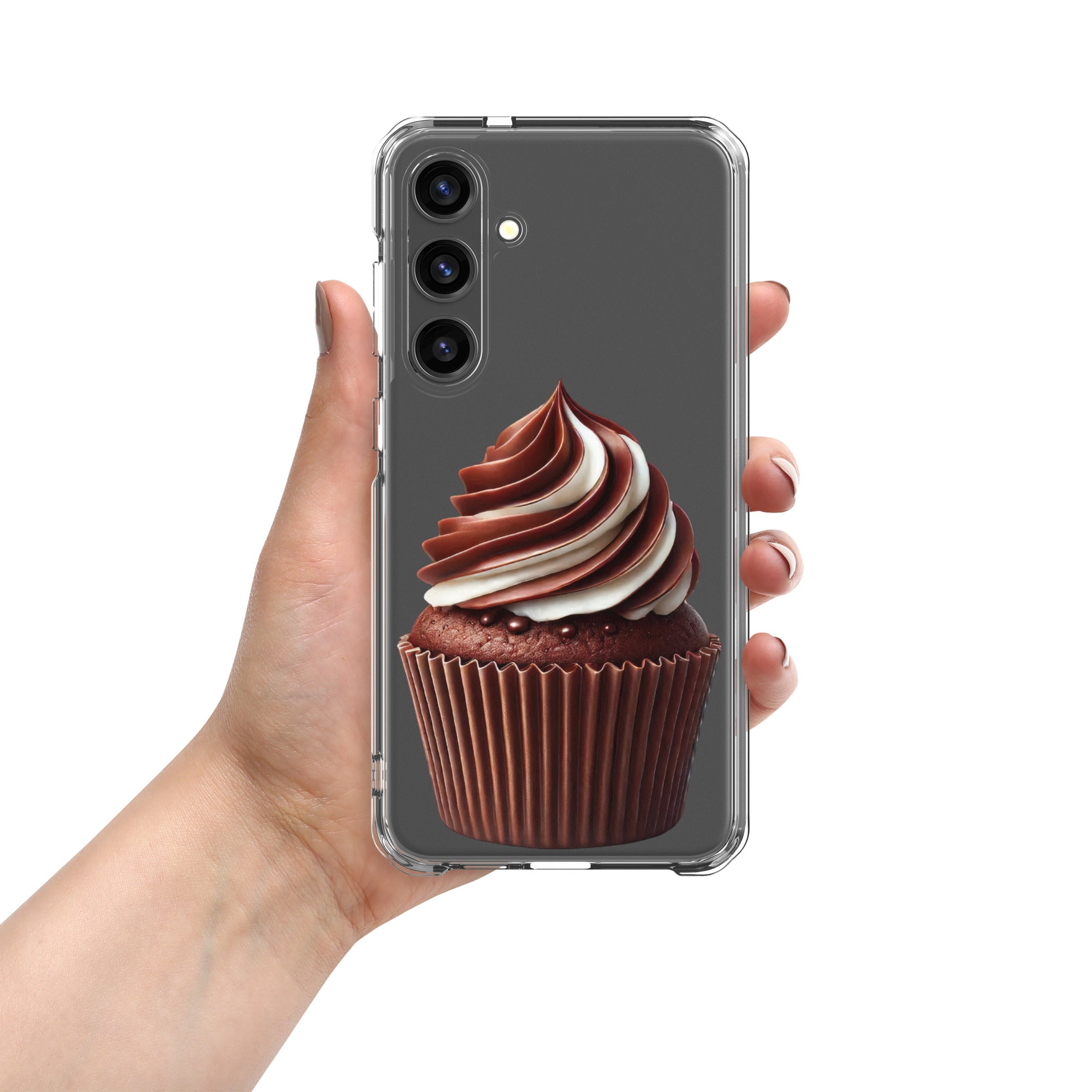 Chocolate Swirl Cupcake Clear Case for Samsung Galaxy S24 Plus – Dessert-Inspired Protective Cover