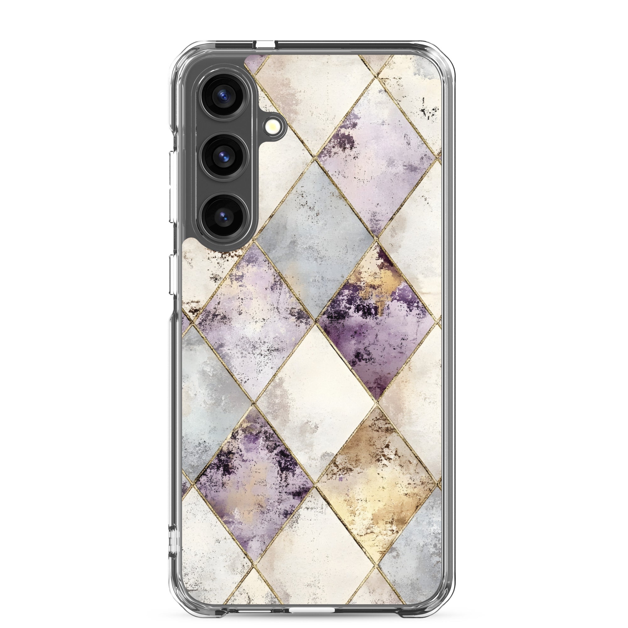 Golden Harlequin Damask Clear Case for Samsung Galaxy S24 Plus – Elegant Geometric Gold Pattern Protective Cover