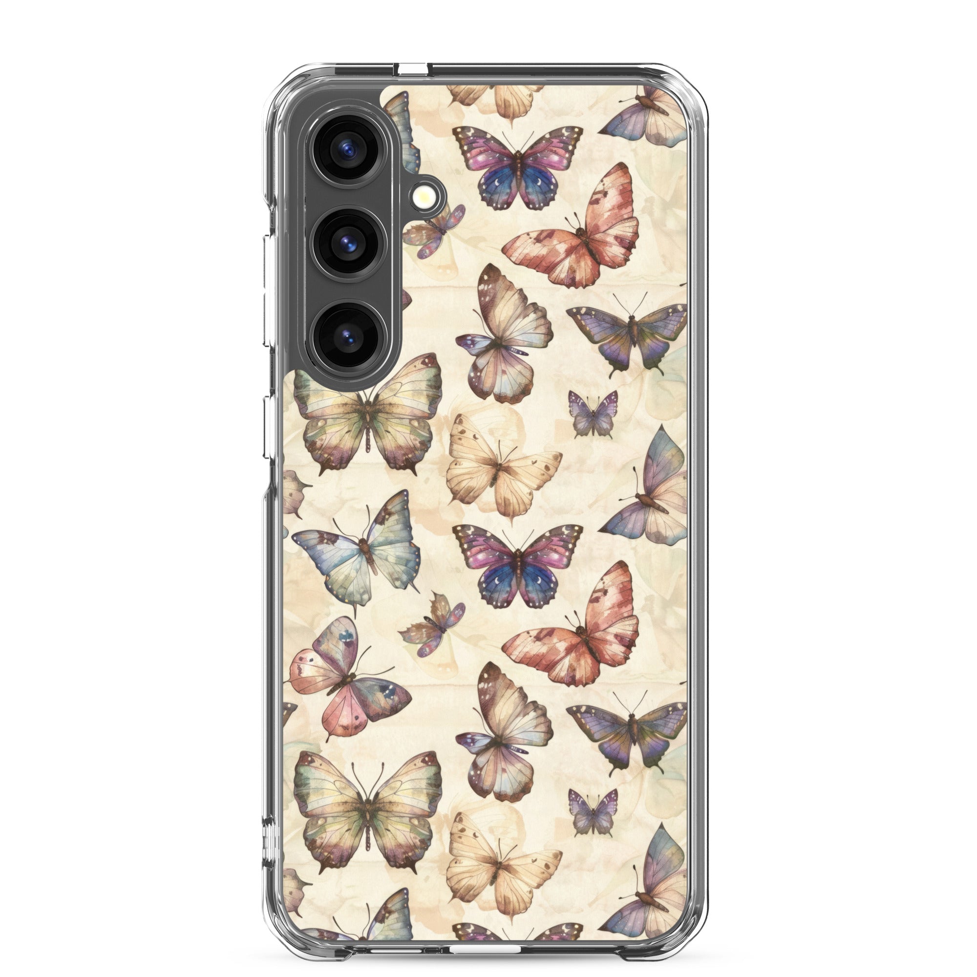 Vintage Butterfly Pattern Clear Case for Samsung Galaxy S24 Plus – Soft Pastel Nature Protective Cover