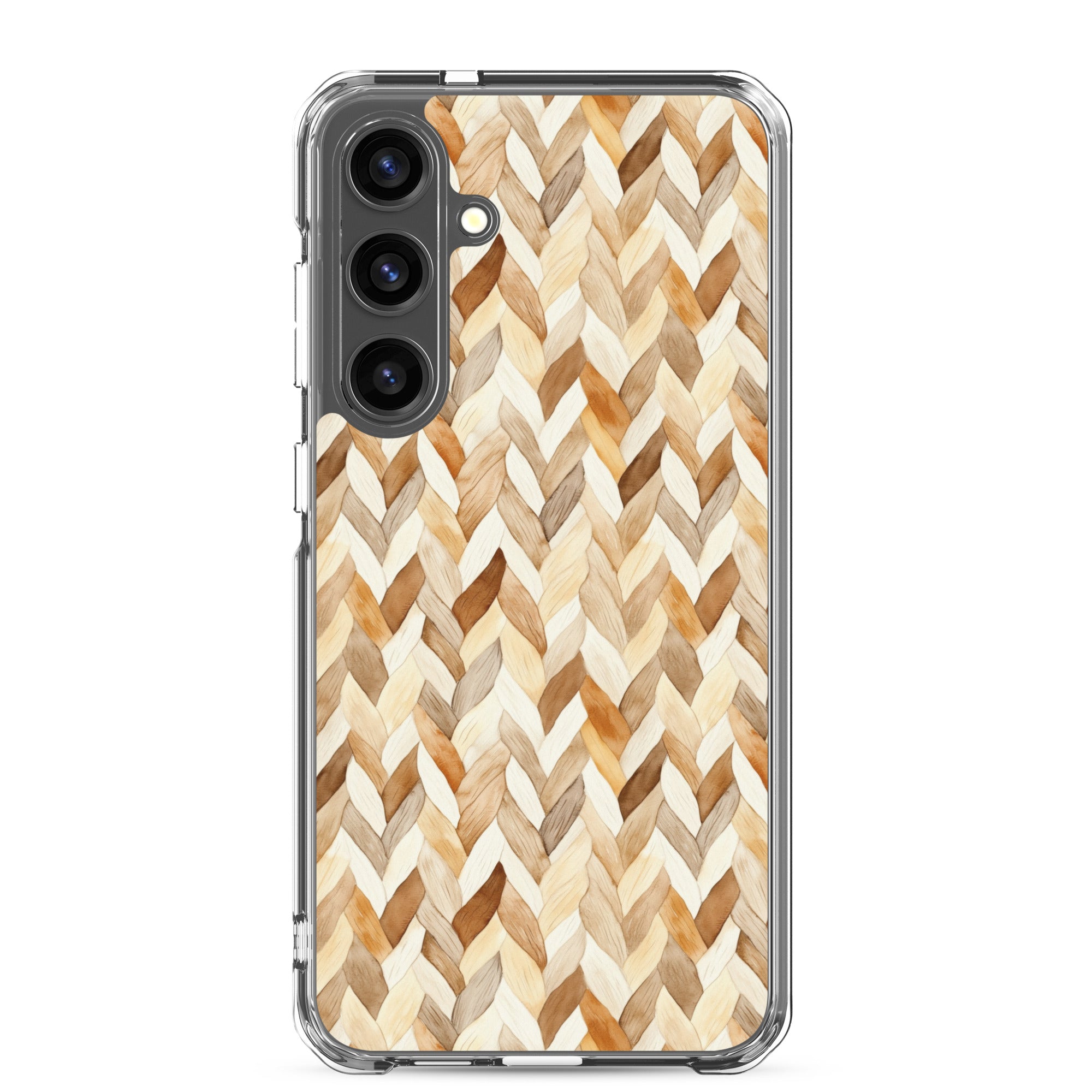 Warm Knit Pattern Clear Case for Samsung Galaxy S24 Plus – Neutral Woven Texture Protective Cover