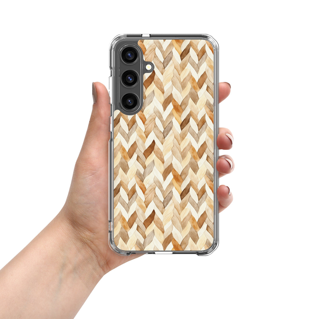 Warm Knit Pattern Clear Case for Samsung Galaxy S24 Plus – Neutral Woven Texture Protective Cover