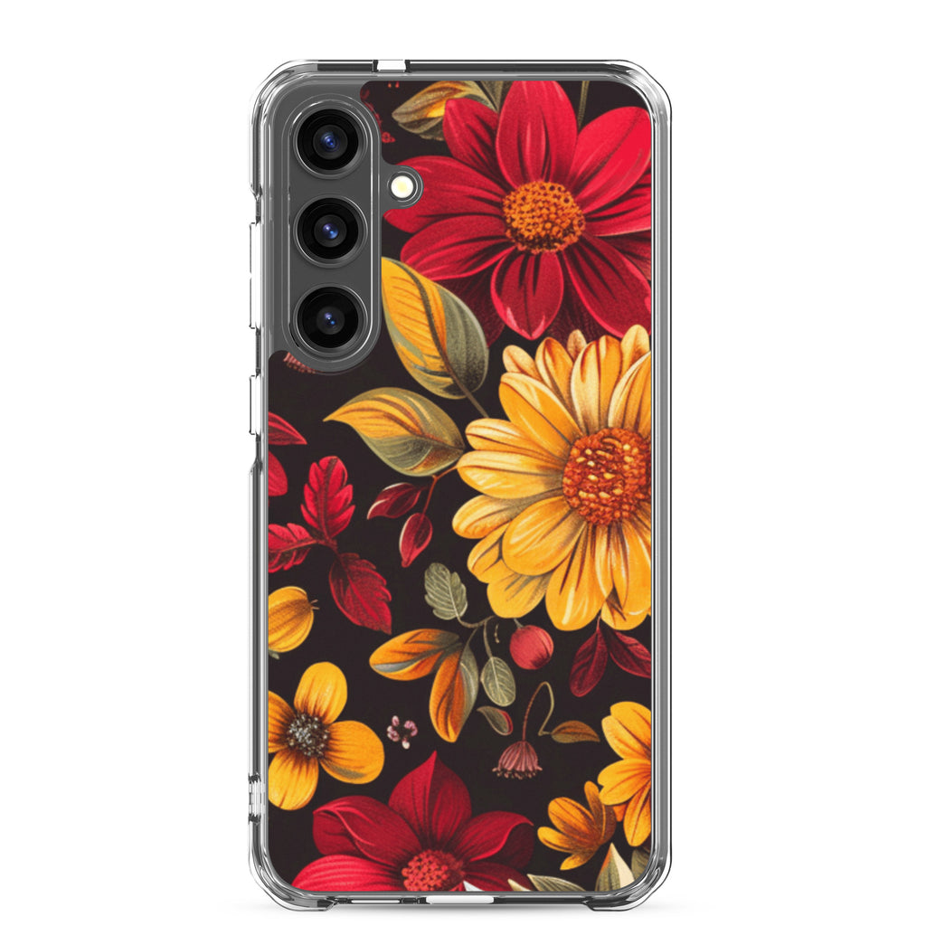 Autumn Bloom Floral Clear Case for Samsung Galaxy S24 Plus – Warm Fall Flowers Protective Cover