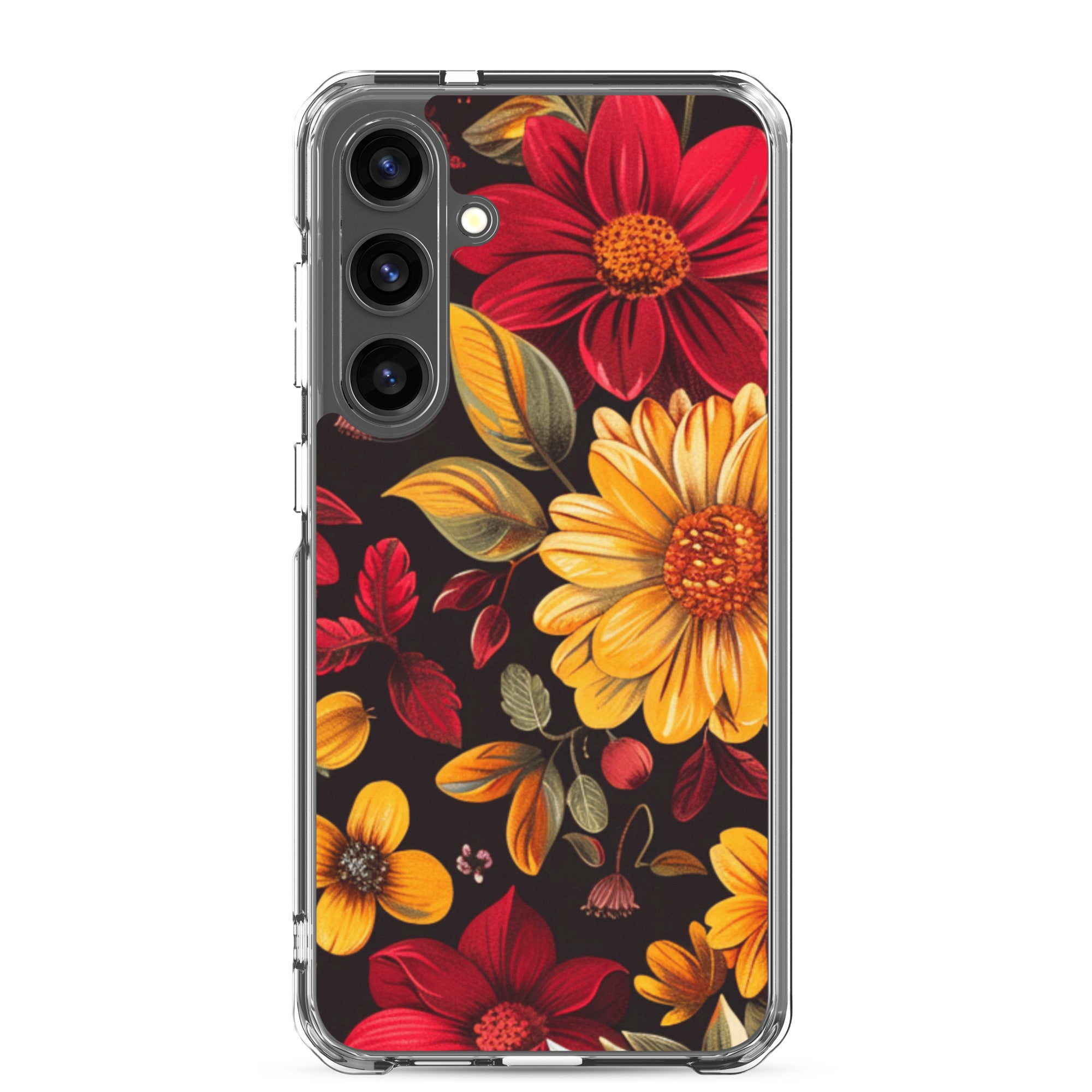 Autumn Bloom Floral Clear Case for Samsung Galaxy S24 Plus – Warm Fall Flowers Protective Cover