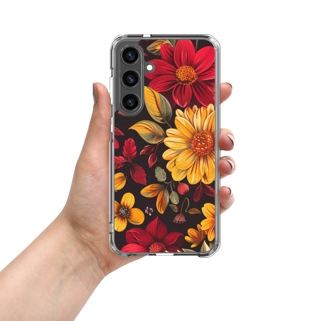 Autumn Bloom Floral Clear Case for Samsung Galaxy S24 Plus – Warm Fall Flowers Protective Cover