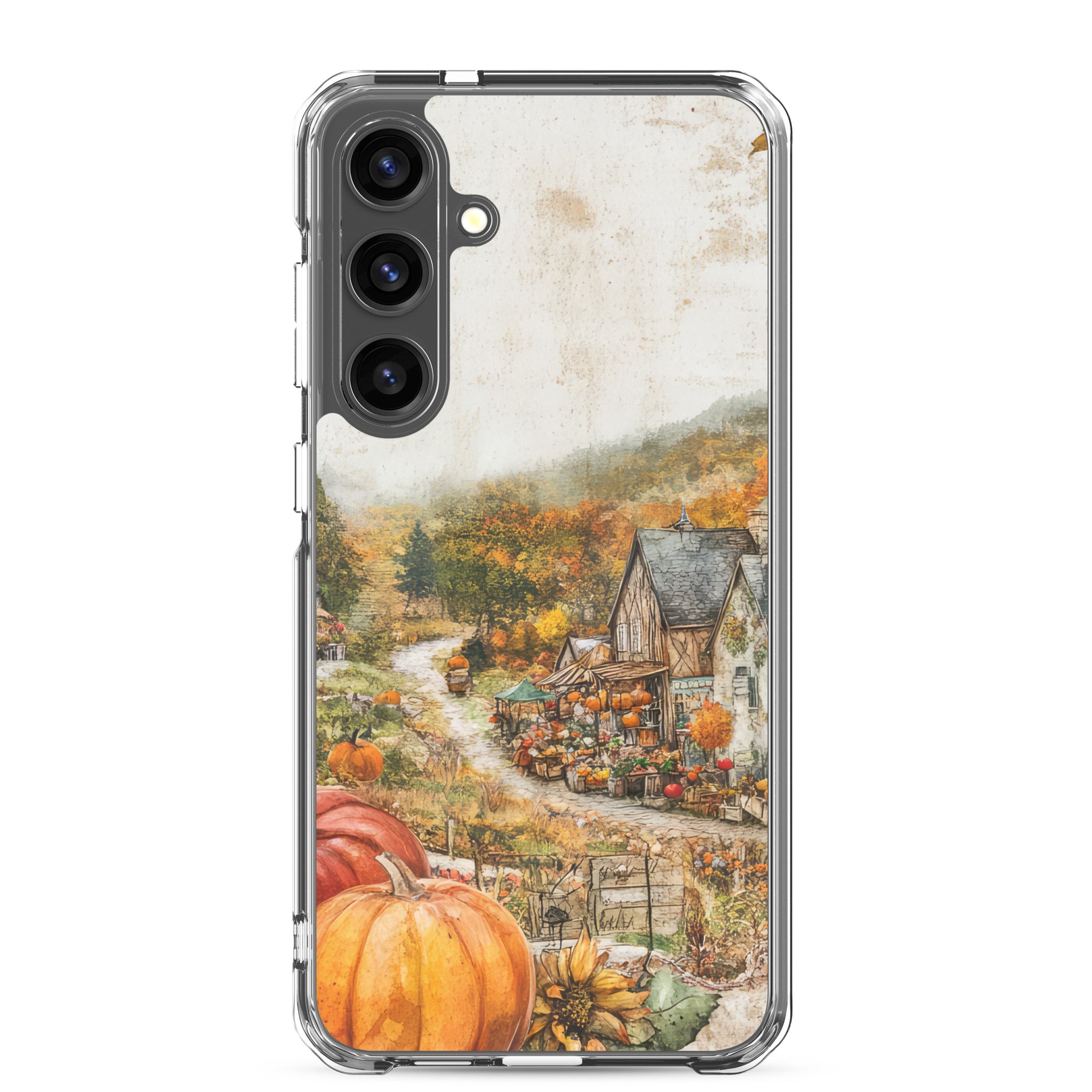 Autumn Village Clear Case for Samsung Galaxy S24 Plus – Cozy Fall Countryside Protective Cover