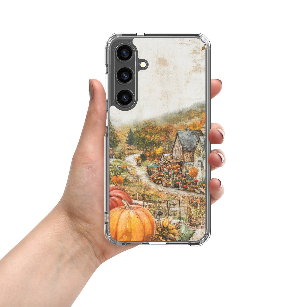 Autumn Village Clear Case for Samsung Galaxy S24 Plus – Cozy Fall Countryside Protective Cover