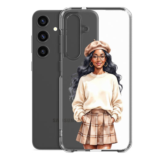 Chic Autumn Portrait Clear Case for Samsung Galaxy S24 Plus – Elegant Minimalist Protective Cover
