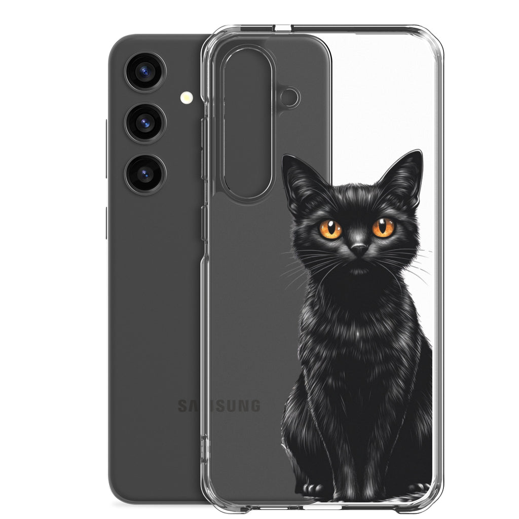 Black Cat Clear Case for Samsung Galaxy S24 Plus – Elegant Minimal Protective Cover