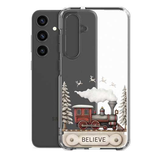Believe Winter Train Clear Case for Samsung Galaxy S24 Plus – Minimal Christmas Protective Cover