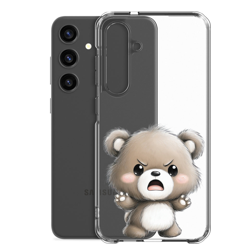 Cute Angry Bear Clear Case for Samsung Galaxy S24 Plus – Playful Cartoon Protective Cover