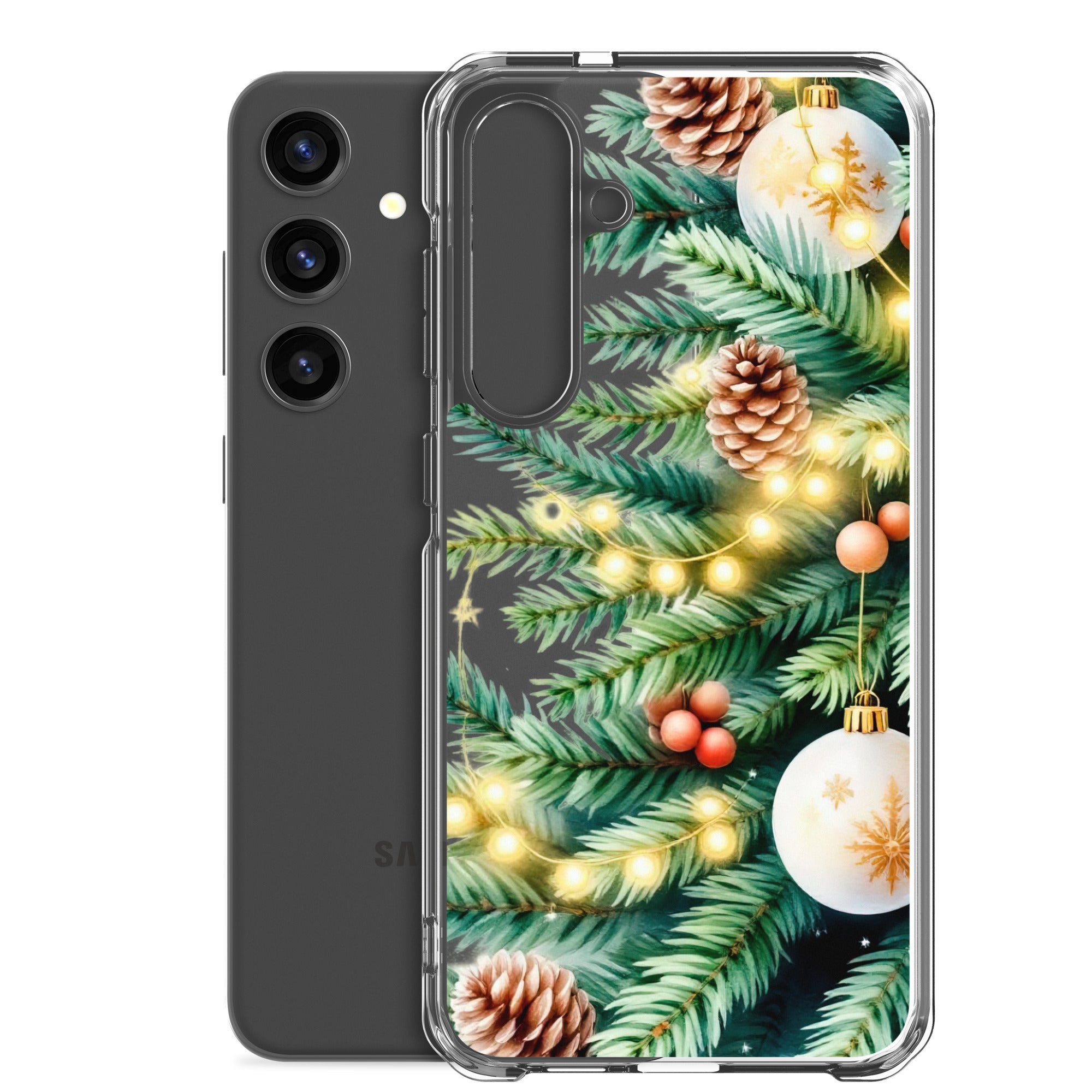 Christmas Pine Branches Clear Case for Samsung Galaxy S24 Plus – Festive Winter Protective Cover