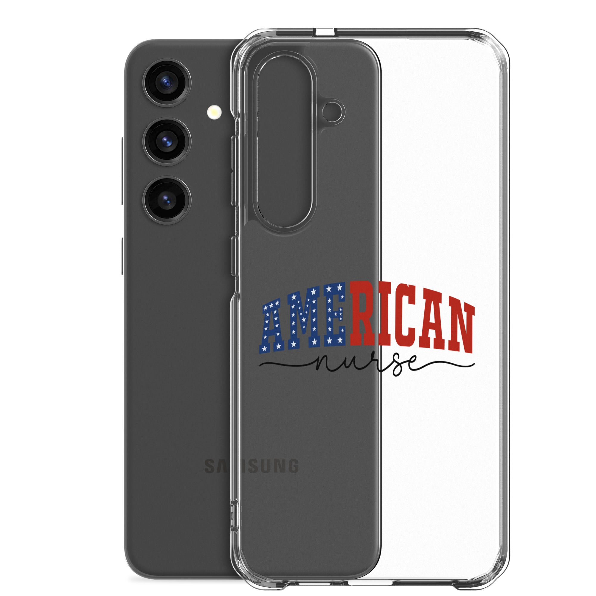 American Nurse Typography Clear Case for Samsung Galaxy S24 Plus – Patriotic Profession Protective Cover