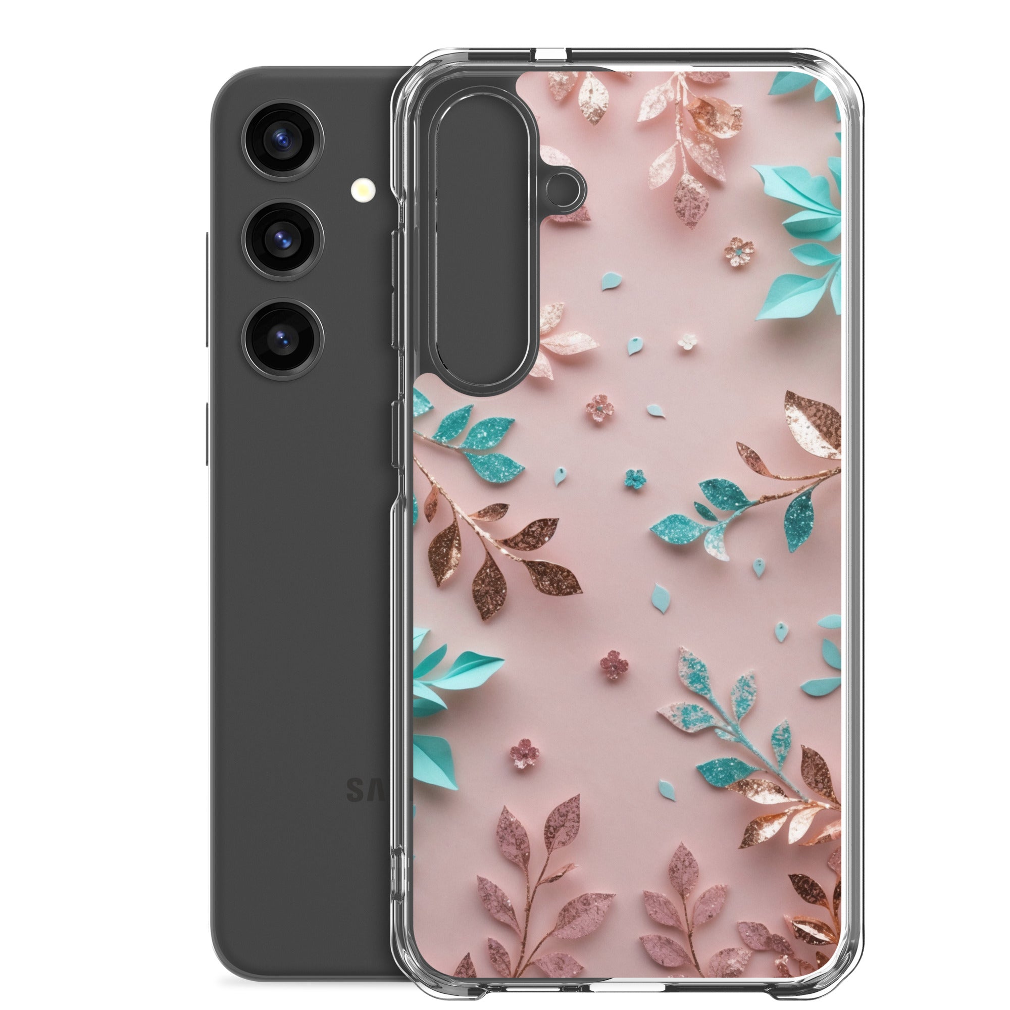 Pastel Floral Leaves Clear Case for Samsung Galaxy S24 Plus – Soft Elegant Protective Cover