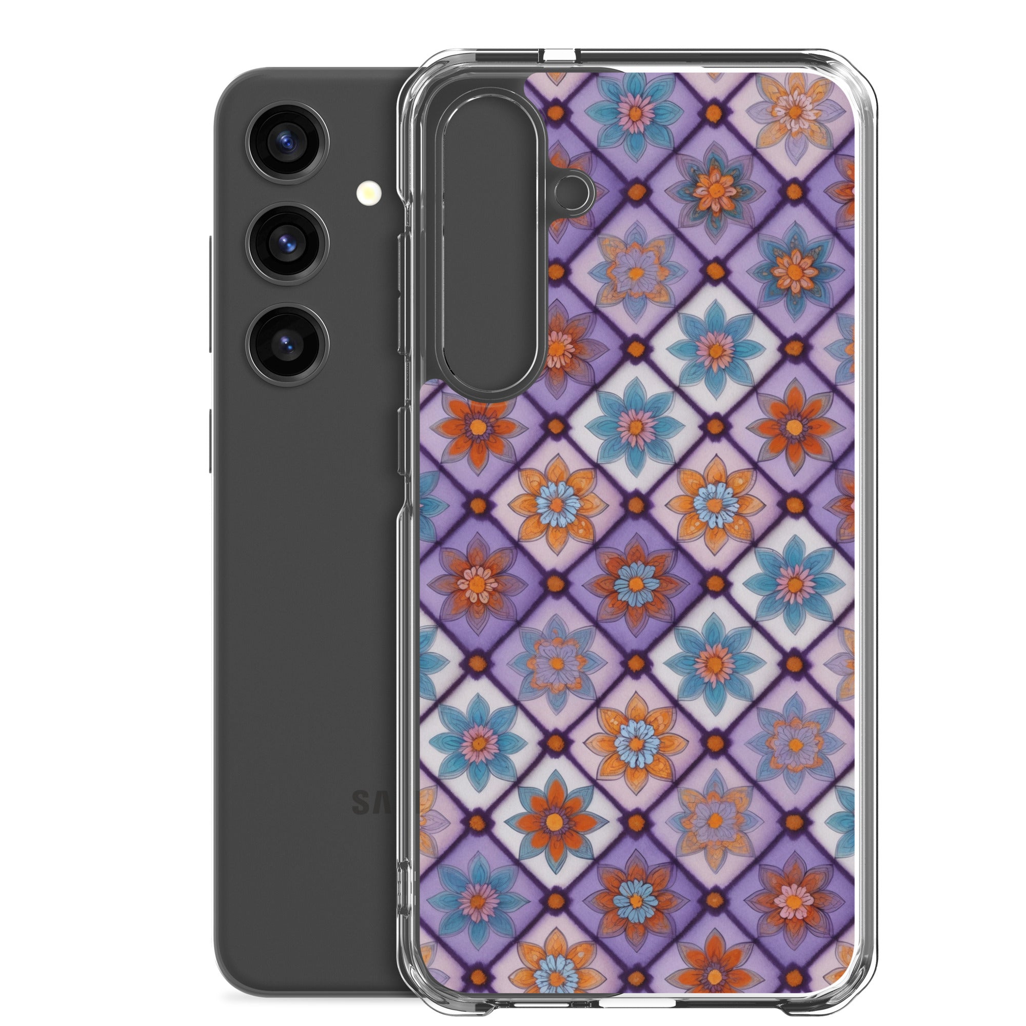 Geometric Floral Pattern Clear Case for Samsung Galaxy S24 Plus – Colorful Mosaic Protective Cover