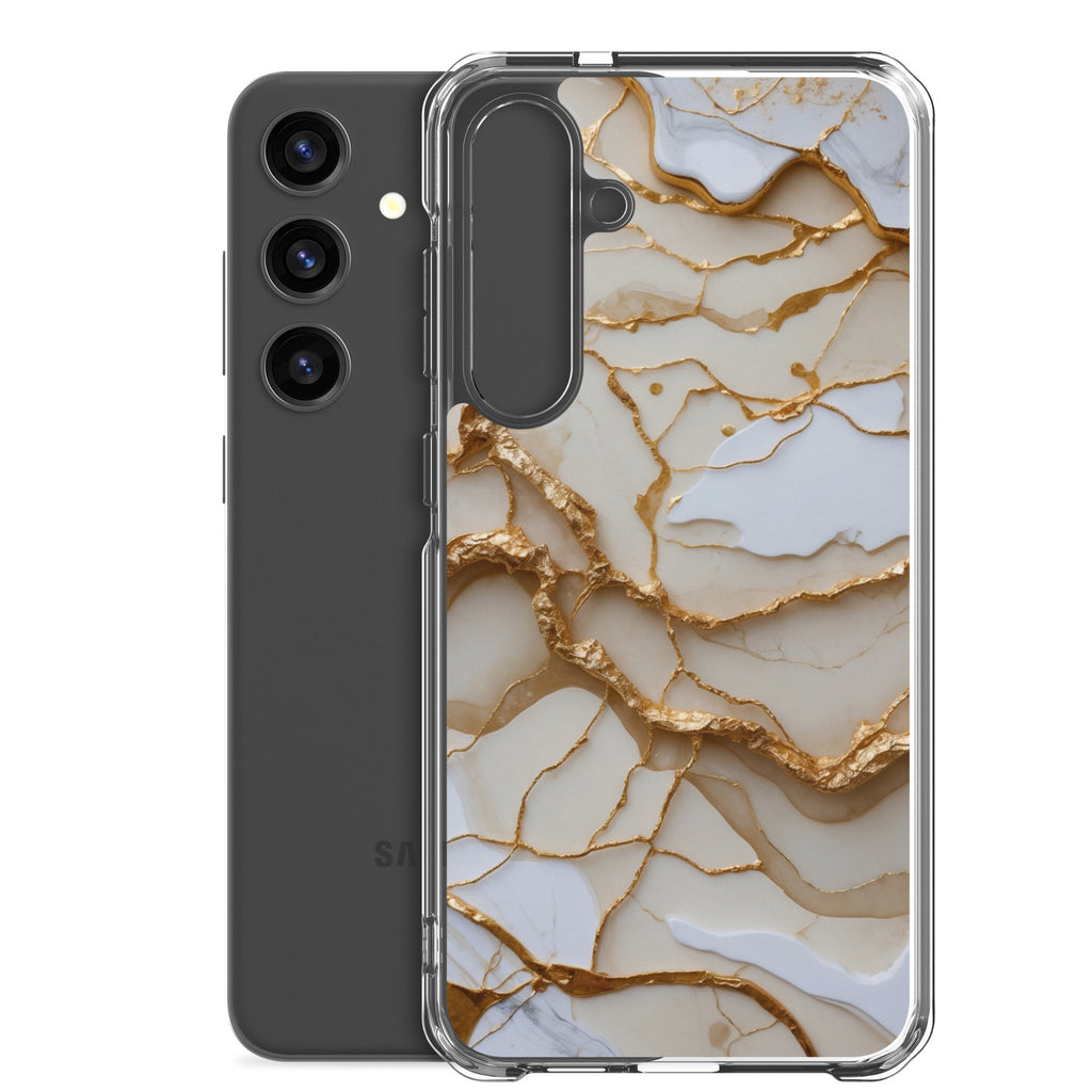 White Marble Gold Veins Clear Case for Samsung Galaxy S24 Plus – Elegant Stone Protective Cover