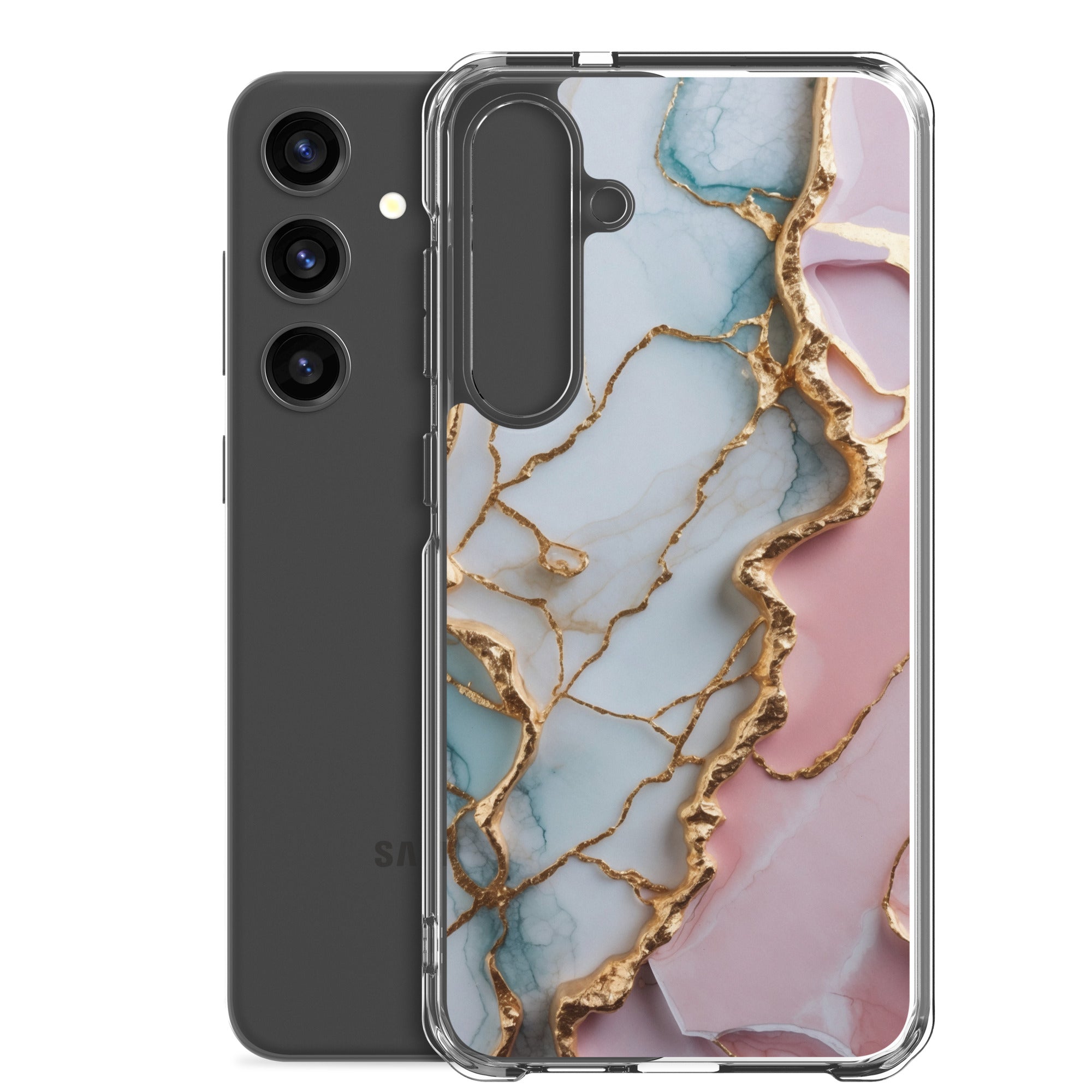 Pastel Marble Gold Clear Case for Samsung Galaxy S24 Ultra – Elegant Abstract Protective Cover