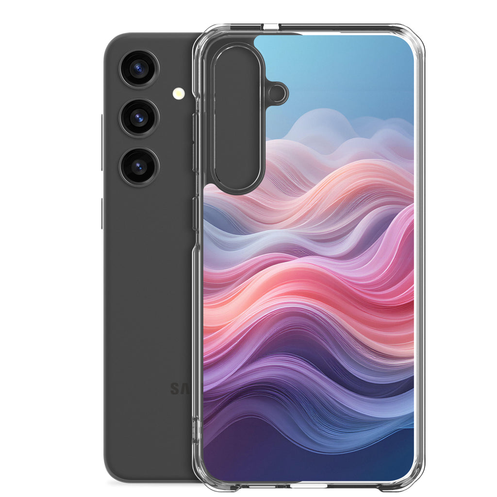 Abstract Pink & Blue Waves Dream Clear Case for Samsung Galaxy S24 Plus – Modern Gradient Protective Cover