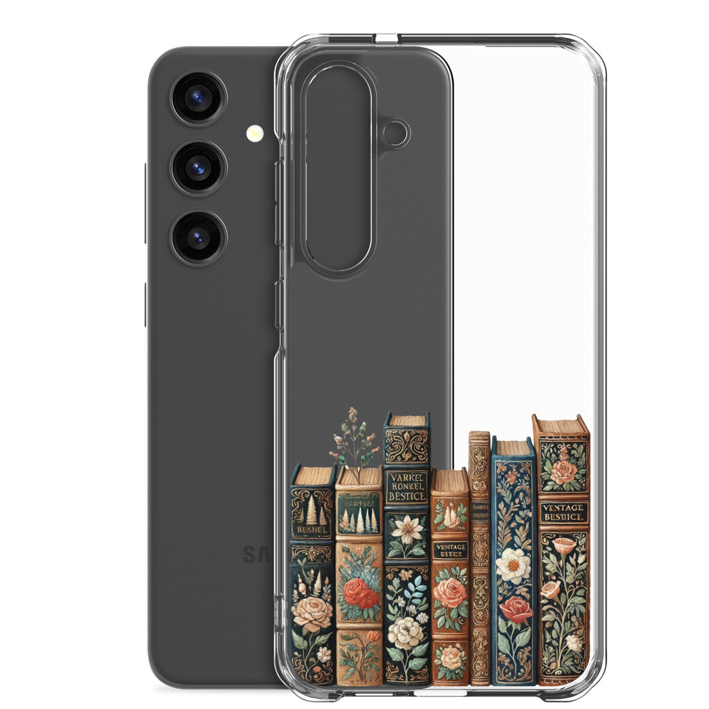 Vintage Floral Books Clear Case for Samsung Galaxy S24 Plus – Elegant Library-Inspired Protective Cover