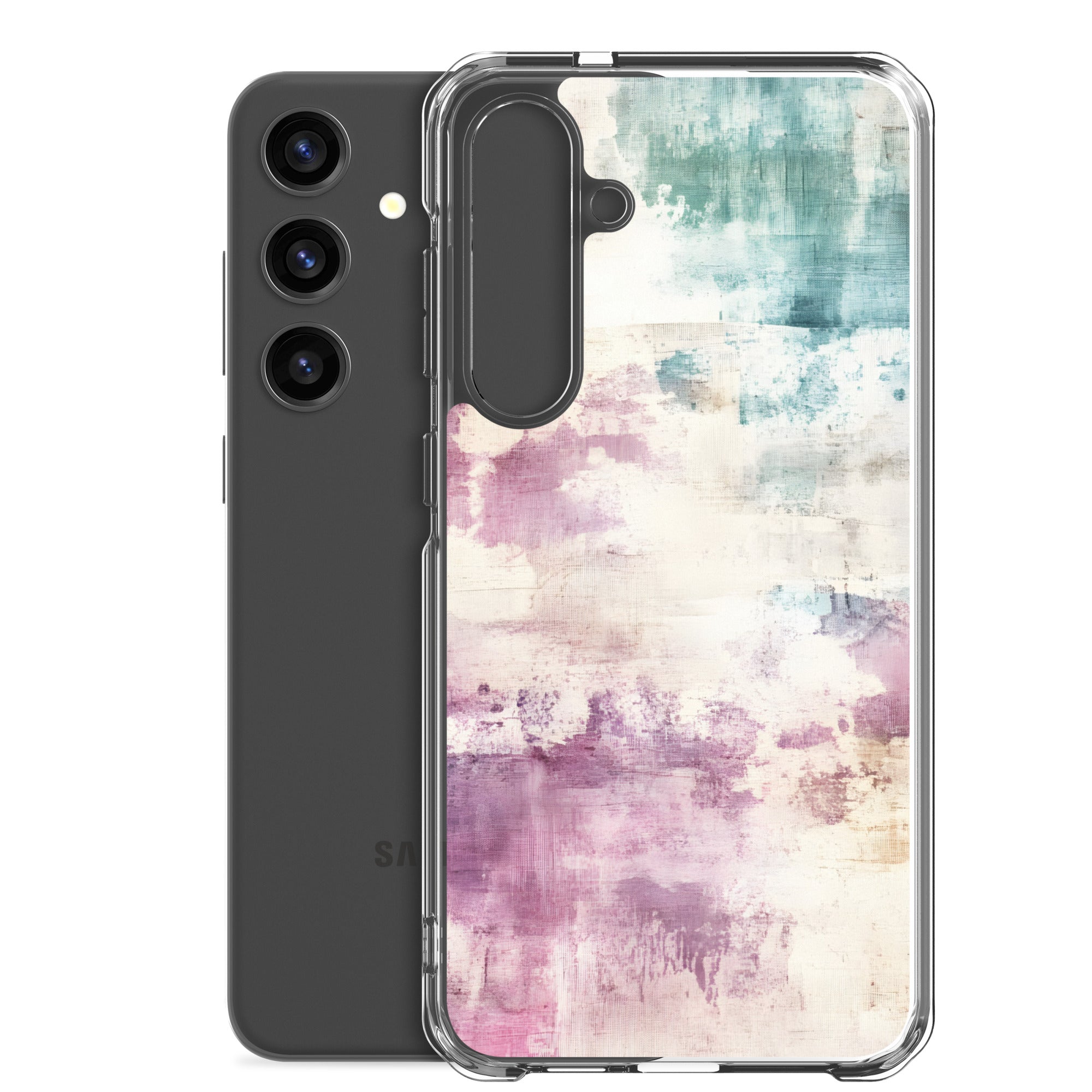 Soft Abstract Pastel Clear Case for Samsung Galaxy S24 Plus – Modern Watercolor Protective Cover