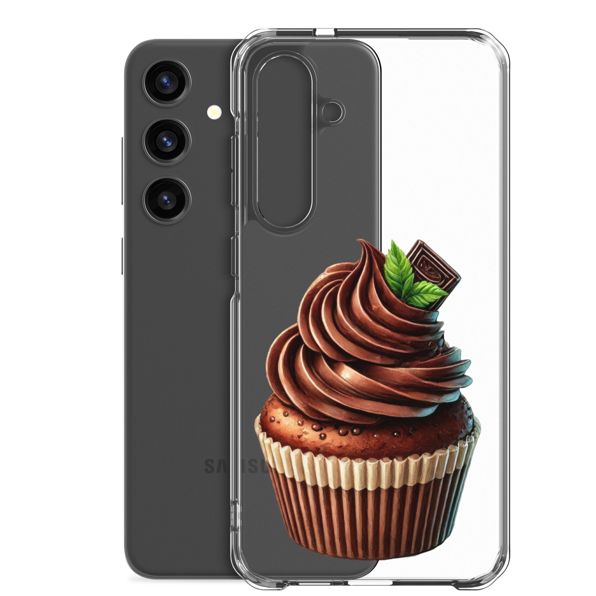 Chocolate Cupcake Clear Case for Samsung Galaxy S24 Plus – Sweet Dessert Art Protective Cover