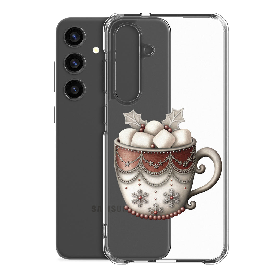 Festive Winter Mug Clear Case for Samsung Galaxy S24 Plus – Cozy Holiday Hot Cocoa Protective Cover