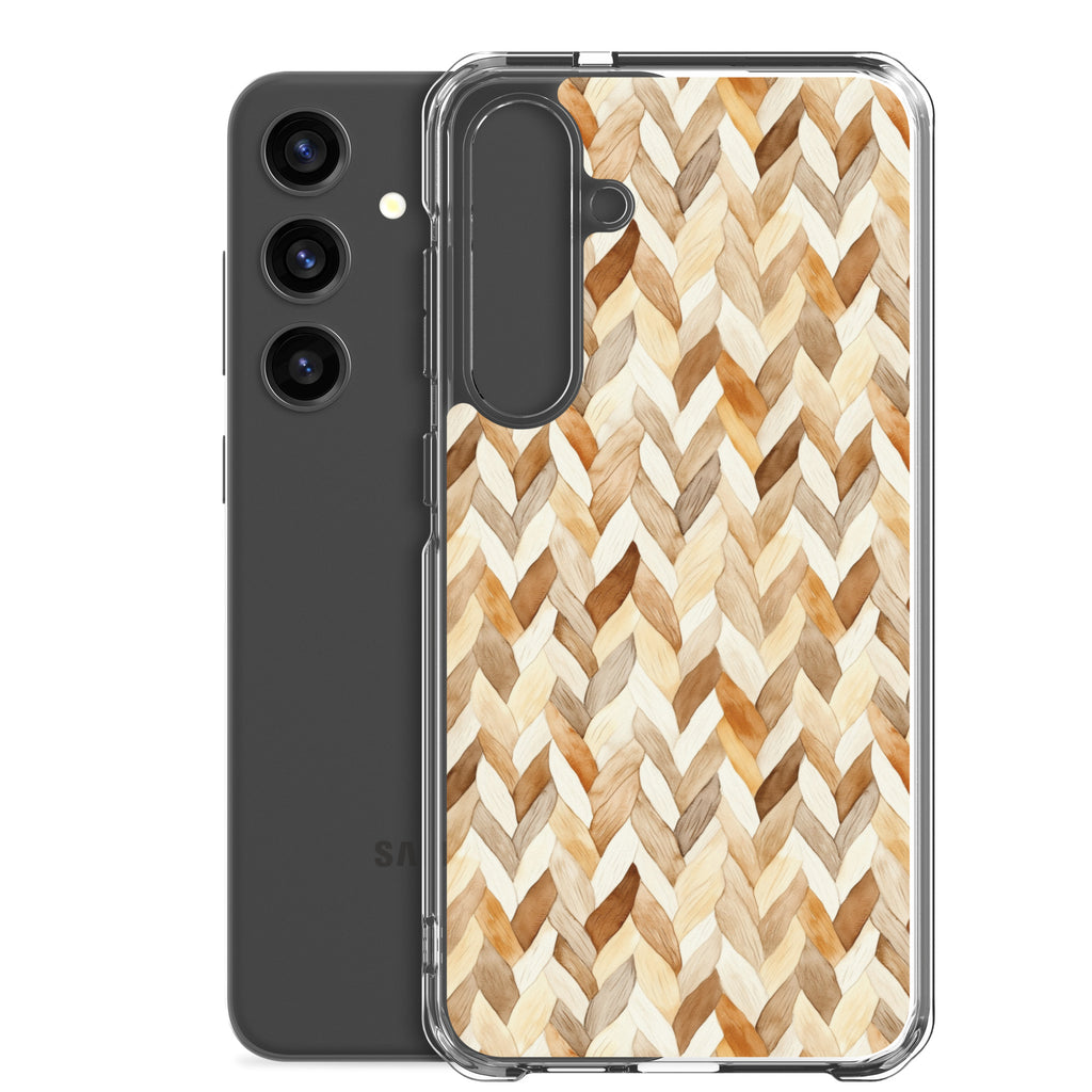 Warm Knit Pattern Clear Case for Samsung Galaxy S24 Plus – Neutral Woven Texture Protective Cover