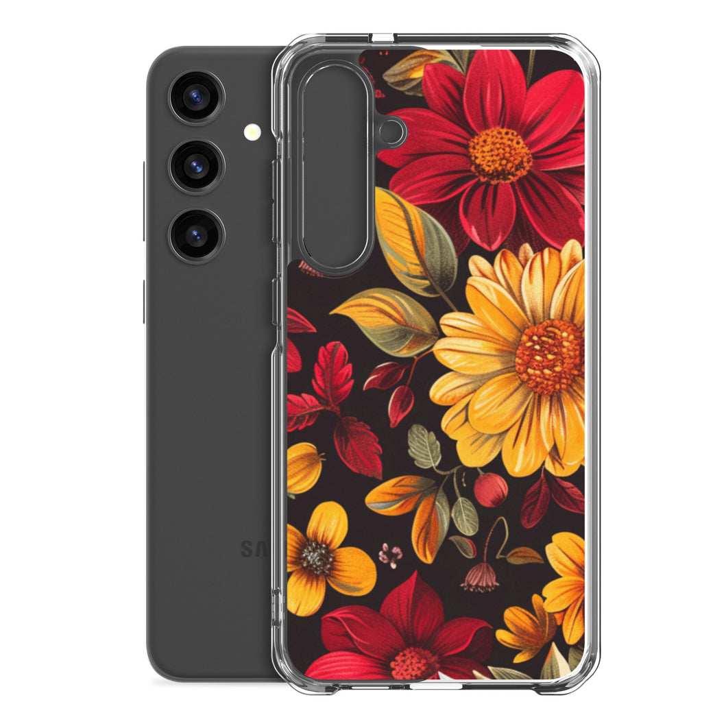 Autumn Bloom Floral Clear Case for Samsung Galaxy S24 Plus – Warm Fall Flowers Protective Cover